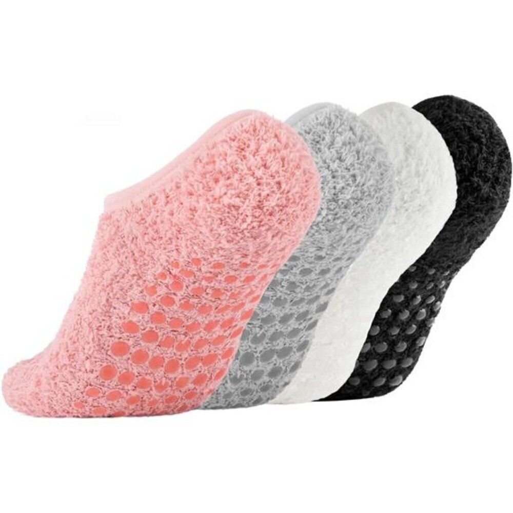 Fuzzy Slipper Socks for Women 4 Pack Non-Slip